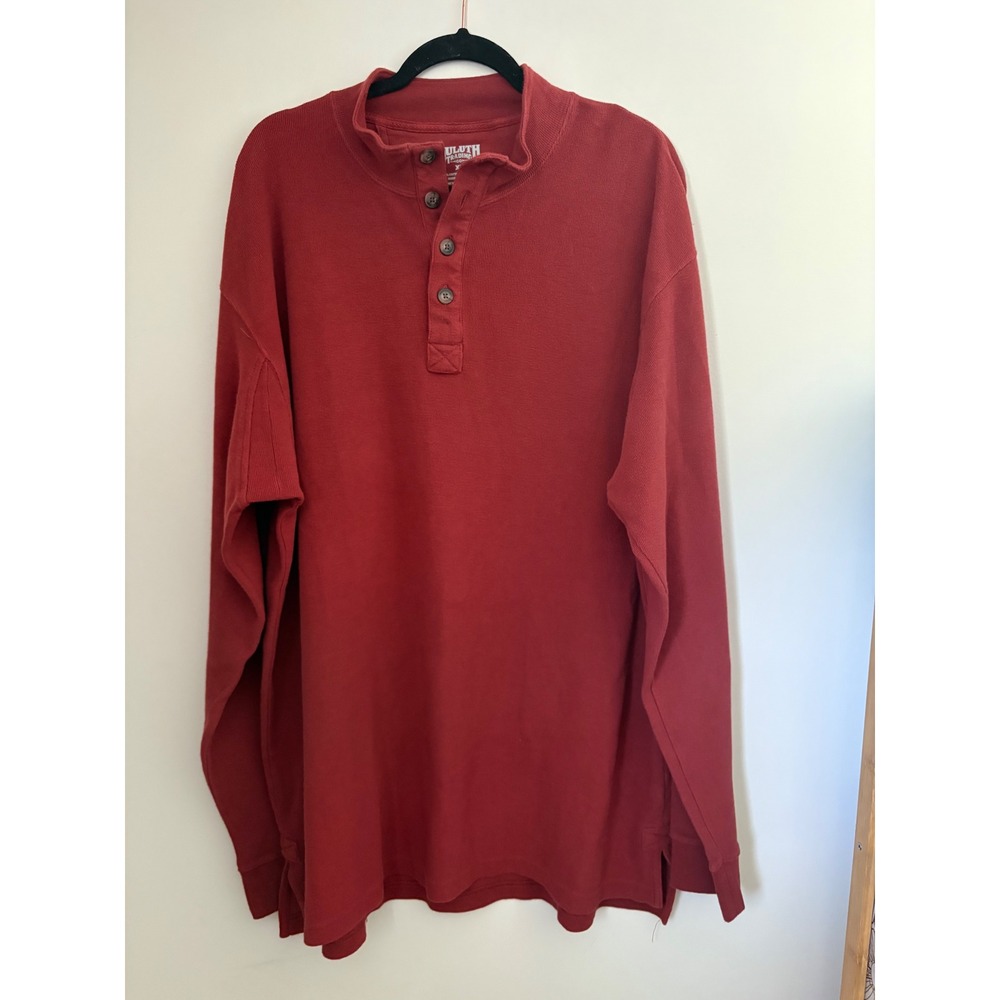 Duluth Trading Co Mens XL Waffle Knit Henley Shirt Long Sleeve Brick Red